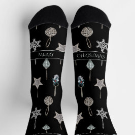 Chaussette Silver Tree Toys on Black Christmas