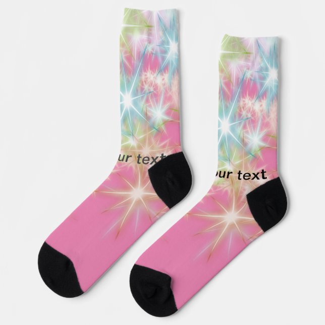 Chaussette Simple rouge rose étincelant étoiles ajouter votre (Gauche)