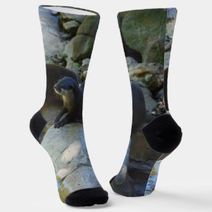 Chaussette **"Sips by the Stream : Otters Drinking from River