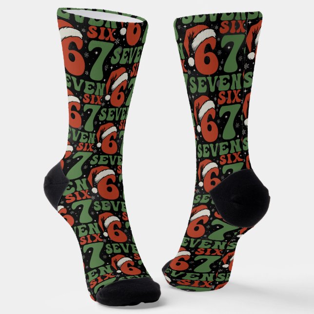 Chaussette Six Seven 67 Funny Santa Hat Christmas Xmas Meme (Angulaire)