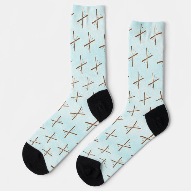 Chaussette Skis De Fond Et Poles Sur Chaussettes À Neige (Gauche)