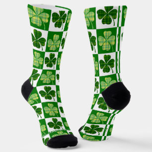 Chaussette SlipperyJoe's Green four-leaf clovers Saint Patric