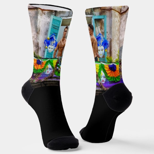 Chaussette SlipperyJoe's Mardi Gras Hommes violet or vert bal (Angulaire)