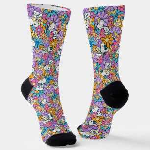 Chaussette Snoopy & Motif de fleurs de bois