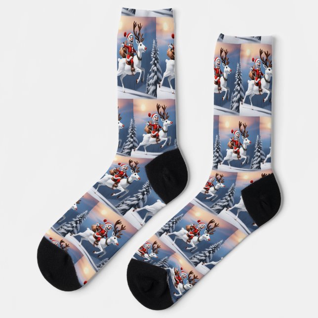 Chaussette Snowman chevauchant un renne Design de Noël mignon (Gauche)