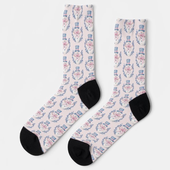 Chaussette Snowman rose et bleu (Gauche)