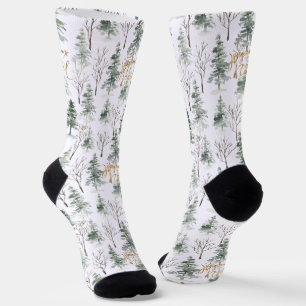 Chaussette Snowy Winter Trees Motif Typographie de l'or