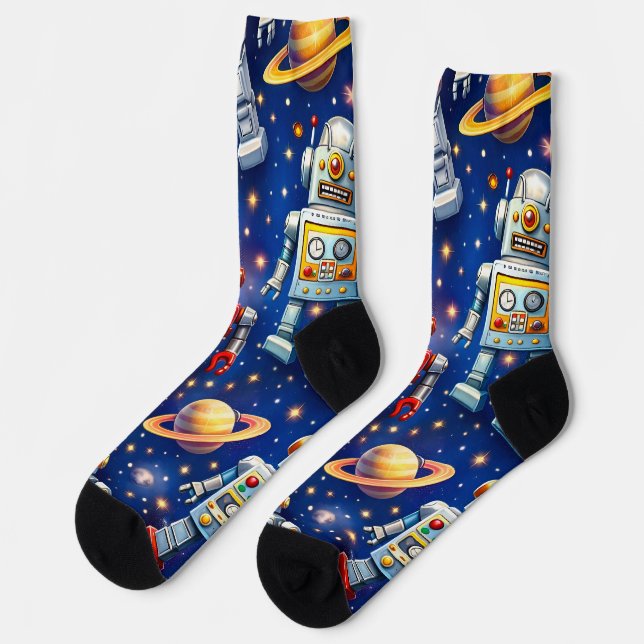 Chaussette socks robot exploration, cosmic art (Gauche)