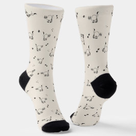 Chaussette Soft Beige Cat Line Art Pattern Socks