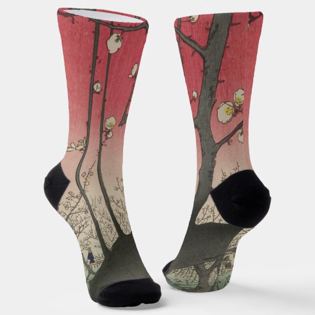 Chaussette soleil couchant japonais pruniers arbres (Angulaire)