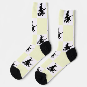 Chaussette Sorcières noires à carreaux jaunes et blancs