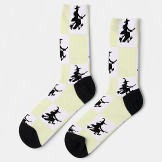 Chaussette Sorcières noires à carreaux jaunes et blancs
