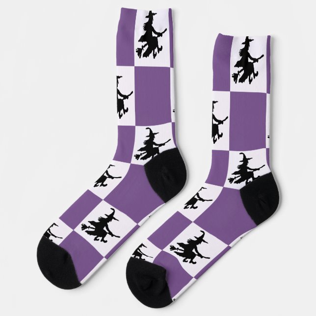Chaussette Sorcières noires violettes et À damiers blanches (Gauche)