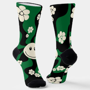 Chaussette Sourire - Vert, Crème et Noir