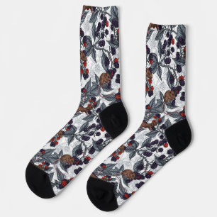 Chaussette Souris et mûres sur fond blanc