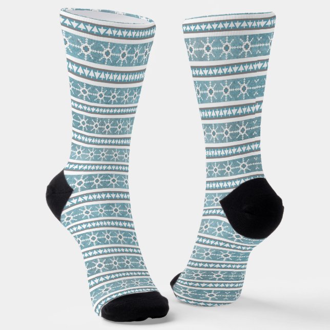 Chaussette Southwest Winter Snowflakes Pines amusant Bleu ray (Angulaire)