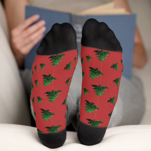 Chaussette Sparkly sapin vert étincelle rouge motif