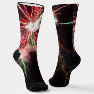 Chaussette Spectaculaire feu d'artifice rouge vert ciel noir 