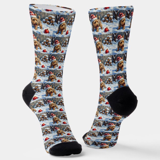 Chaussette Spirited Cairn Terrier Dog Digging for Christmas T (Angulaire)
