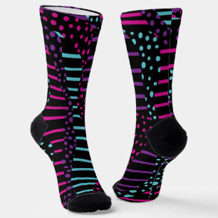 Chaussette Spots et rayures 2 - rose, pourpre, bleu et noir