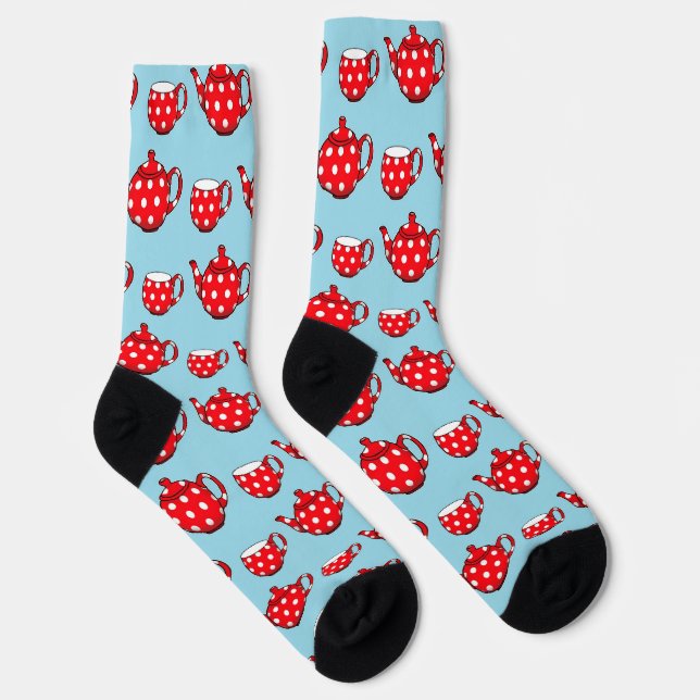 Chaussette Spotty Red Teapot et tasses Motif bleu (Droite)