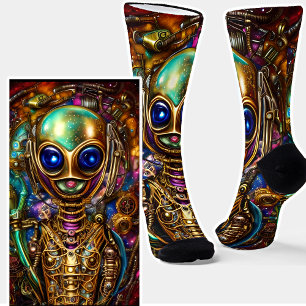 Chaussette Steampunk Alien Vert Bleu & Marron