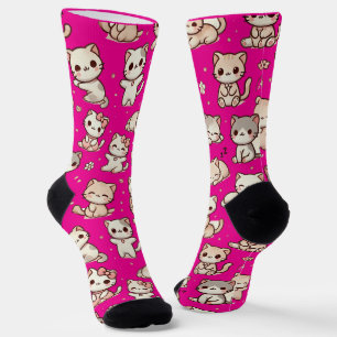 Chaussette Stickers Motif Cute Kawaii Chat - Pastel Joueur