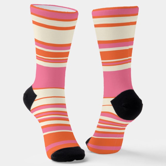 Chaussette Stripes complexes - rose, orange et crème (Angulaire)