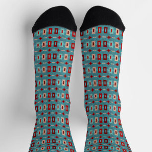 Chaussette Stripes géométriques du sud-ouest Turquoise et rou