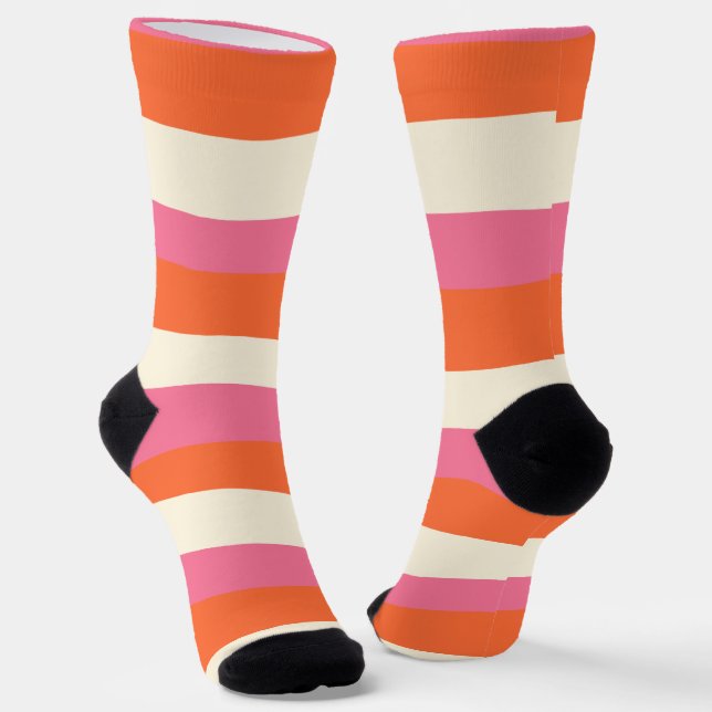 Chaussette Stripes inégales - rose, orange et crème (Angulaire)