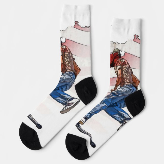 Chaussette Stunt Scooter Rider et US Flag Chaussettes (Gauche)