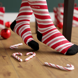 Chaussette Sucre de canne Fêtes de Noël rayées rouge et blanc