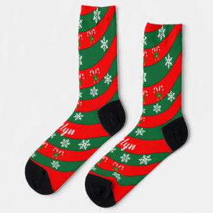 Chaussette Sucres de canne & Snowflakes Rouge et vert Noël