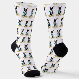 Chaussette Summer Beach Boston Terrier (noir) - Chien mignon