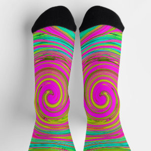 Chaussette Super Abstrait rose et turquoise