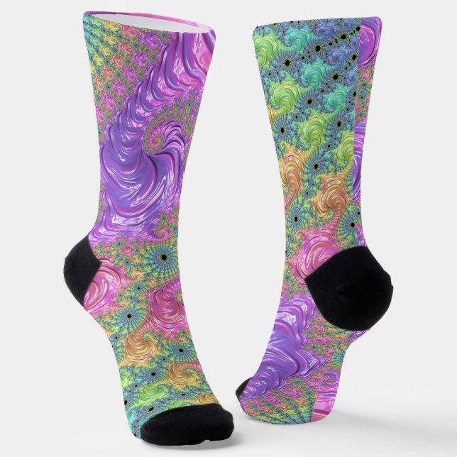 Chaussette Super Trippy Boho Jewel Tone arc-en-ciel Fractal (Angulaire)