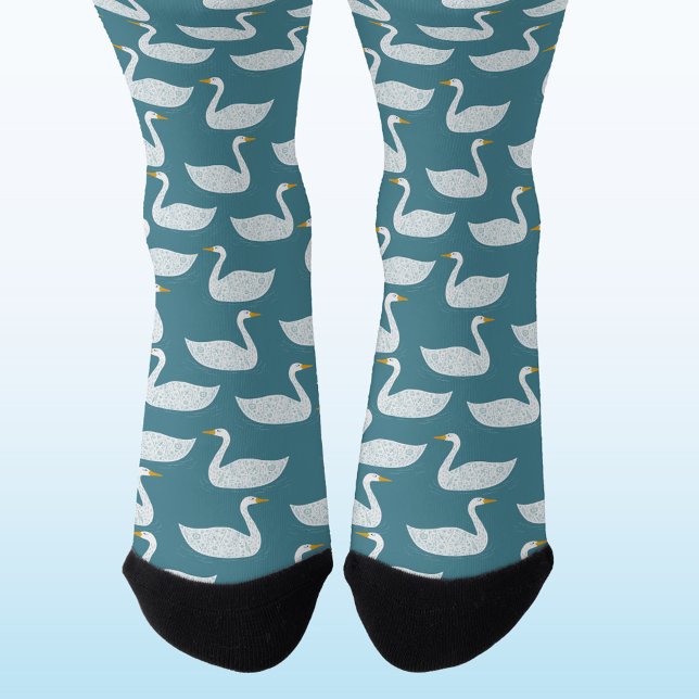 Chaussette Swan Bird Pattern Teal Green (Swan pattern socks for farmers and bird lovers)
