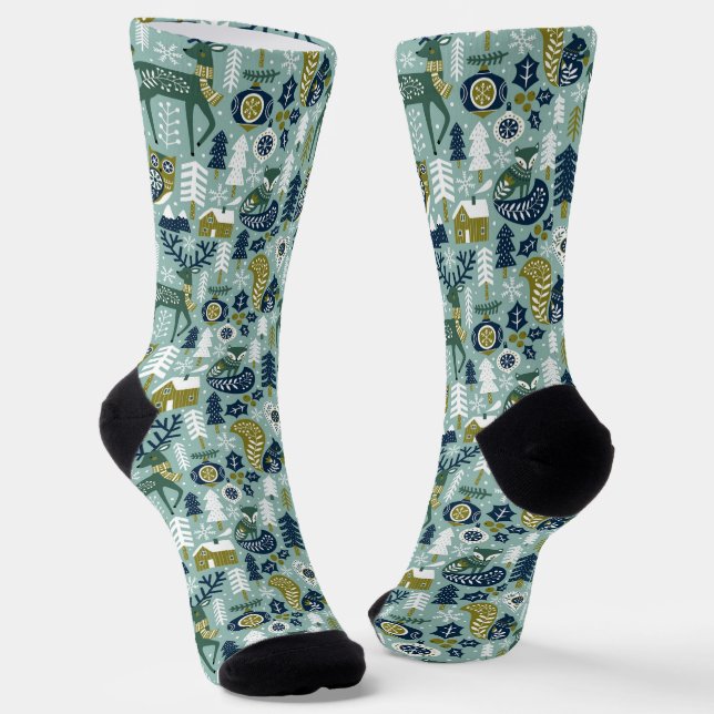 Chaussette Symboles de Noël blanc et vert Motif (Angulaire)