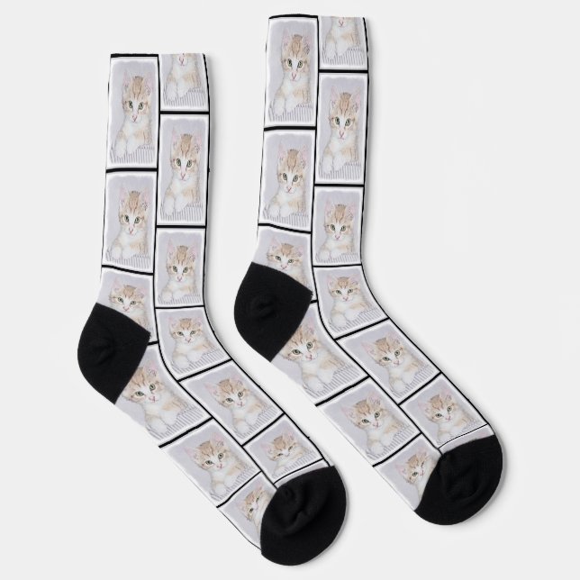 Chaussette Tabby Kitten Orange Peinture Cute Art Original (Droite)