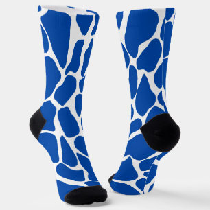 Chaussette Taches de girafe royales bleues et blanches peinte