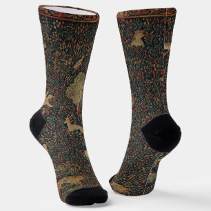 Chaussette Tapisserie allegorique Millefleurs avec animaux