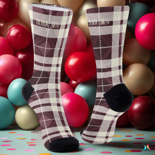Chaussette Tartan à carreaux personnalisé Bourgogne et crème