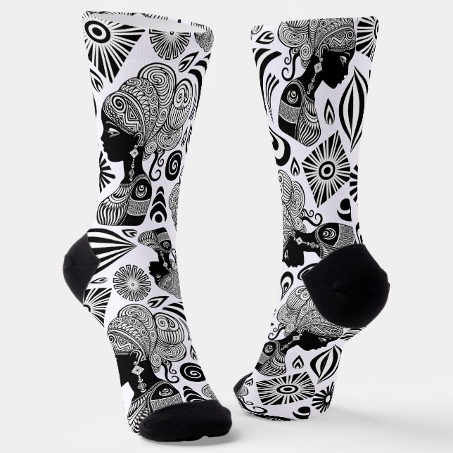 Chaussette Tatouage Tribal Portrait de Fille Africaine (Angulaire)