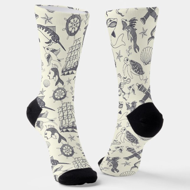 Chaussette Tatouages Nautiques Ancien Voilier Motivés (Angulaire)