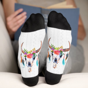 Chaussette Taureau Avec Fleurs Et Plumes
