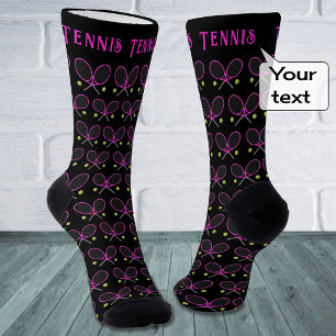 Chaussette Tennis personnalisé texte rose noir motif sportif