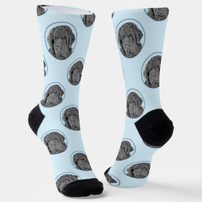 Chaussette Terre-Neuve Peinture Black Cute Original Chien Art (Angulaire)