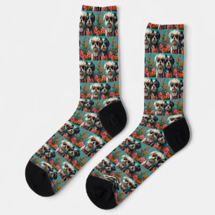Chaussette Terrier tibétain avec coeur Roses Saint Valentin