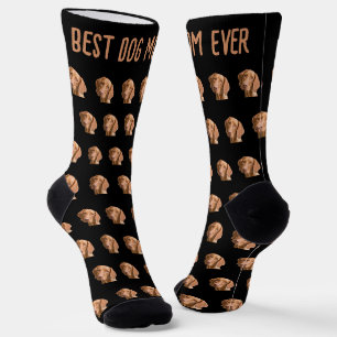 Chaussette Tête de chien Photo motif noir Meilleure maman de