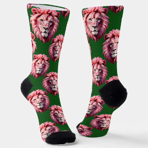Chaussette Tête de lion rose motif animal design vert